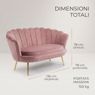 Divano 2 Posti in Velluto con Schienale a Ventaglio, Seduta Imbottita dallo Stile Elegante per Soggiorno, Studio e Camera da Letto