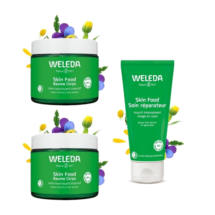 WELEDA - DUO rituel soins corps cocooning - Skin Food  Baume corps  + Soin réparateur - Certifié Natrue**- Pot en verre 150ml et tube 75 ml