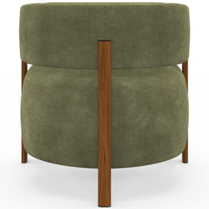 Fauteuil Albin tissu chenille vert et pieds noyer