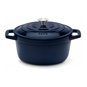 La Fonderie 1890 ALMA22, Cacerola de hierro fundido, 22 cm, 3,3L, azul marino, compatible con todos los fuegos, inducción, gas, parrilla y horno