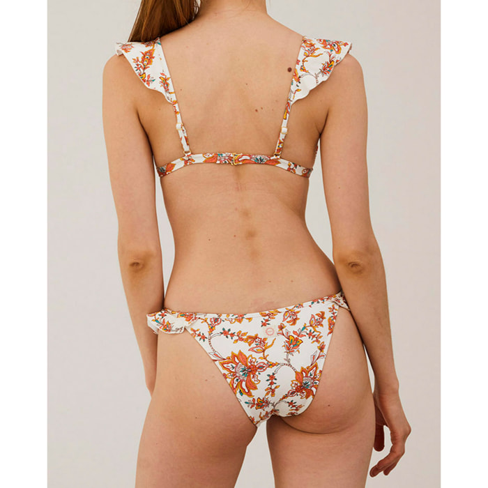 Top de bikini con volante y estampado de flores