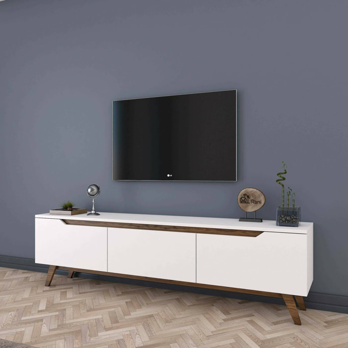 Mobile porta TV Apatite, Credenza da soggiorno, Armadio basso per TV, Base parete attrezzata, 180x35h49 cm, Bianco e Noce
