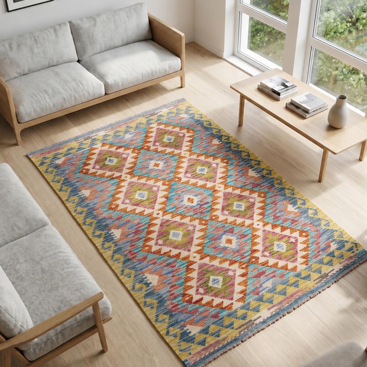 Tapis kilim, motif géométrique authentique, tissé en laine, ZIZUG