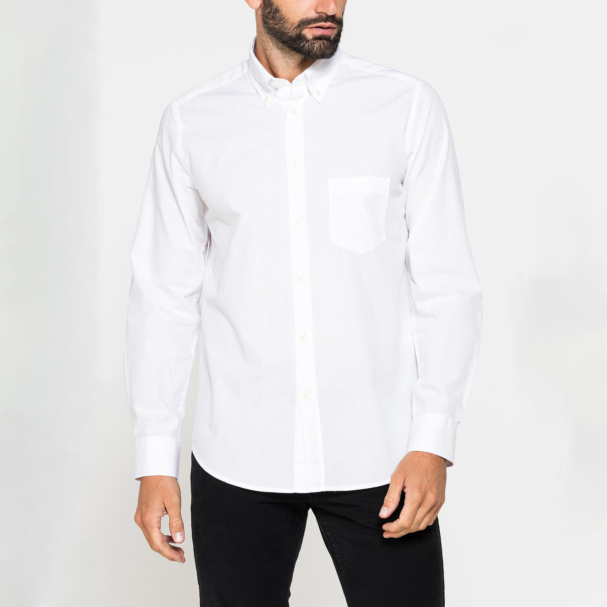 CAMICIA FANTASIA TINTO FILO CON COLLO BUTTON-DOWN