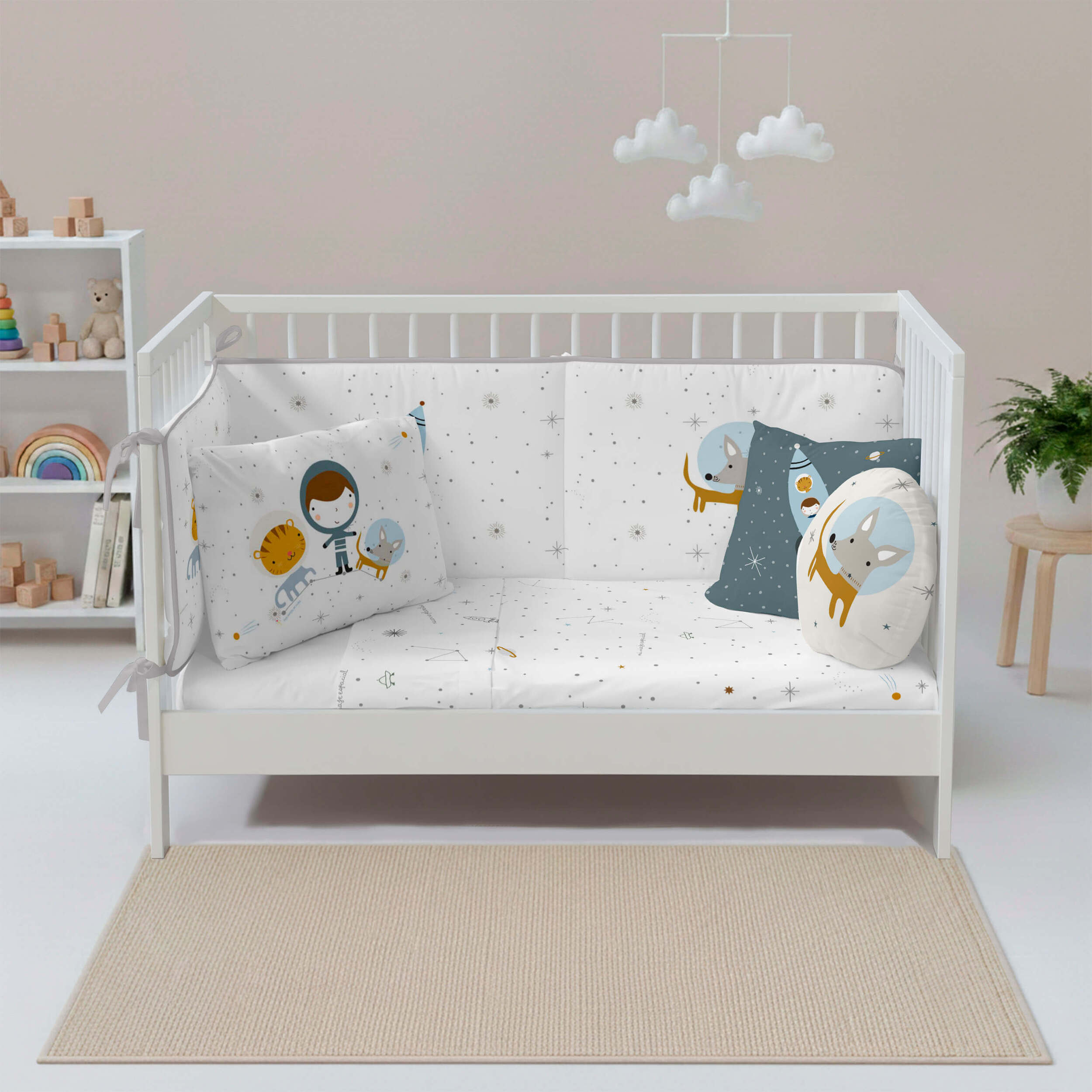 Juego de Sábanas Estampadas - Infantil - Incluye 1 Funda de Almohada - 100% Algodón - Cuna/Maxicuna - Viaje Espacial B