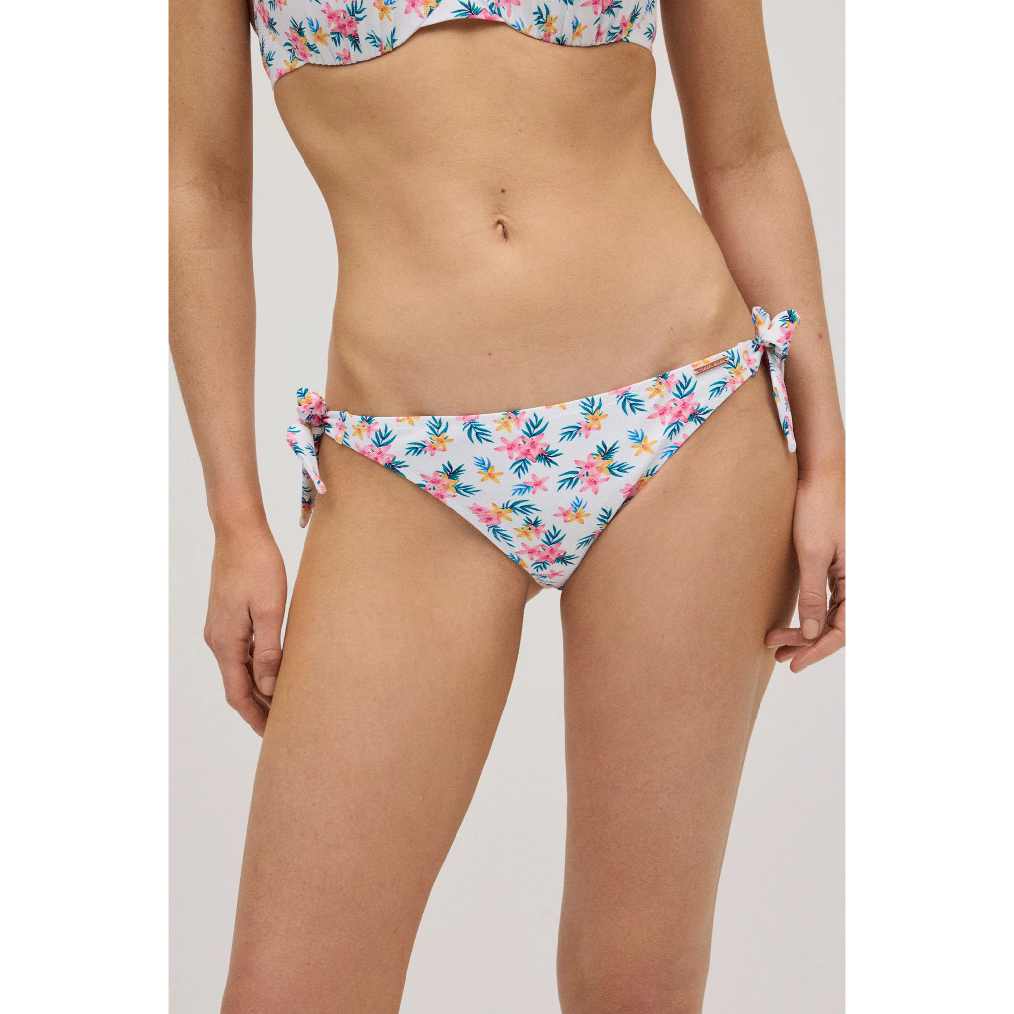 Slip bikini annodato floreale in micropiqué