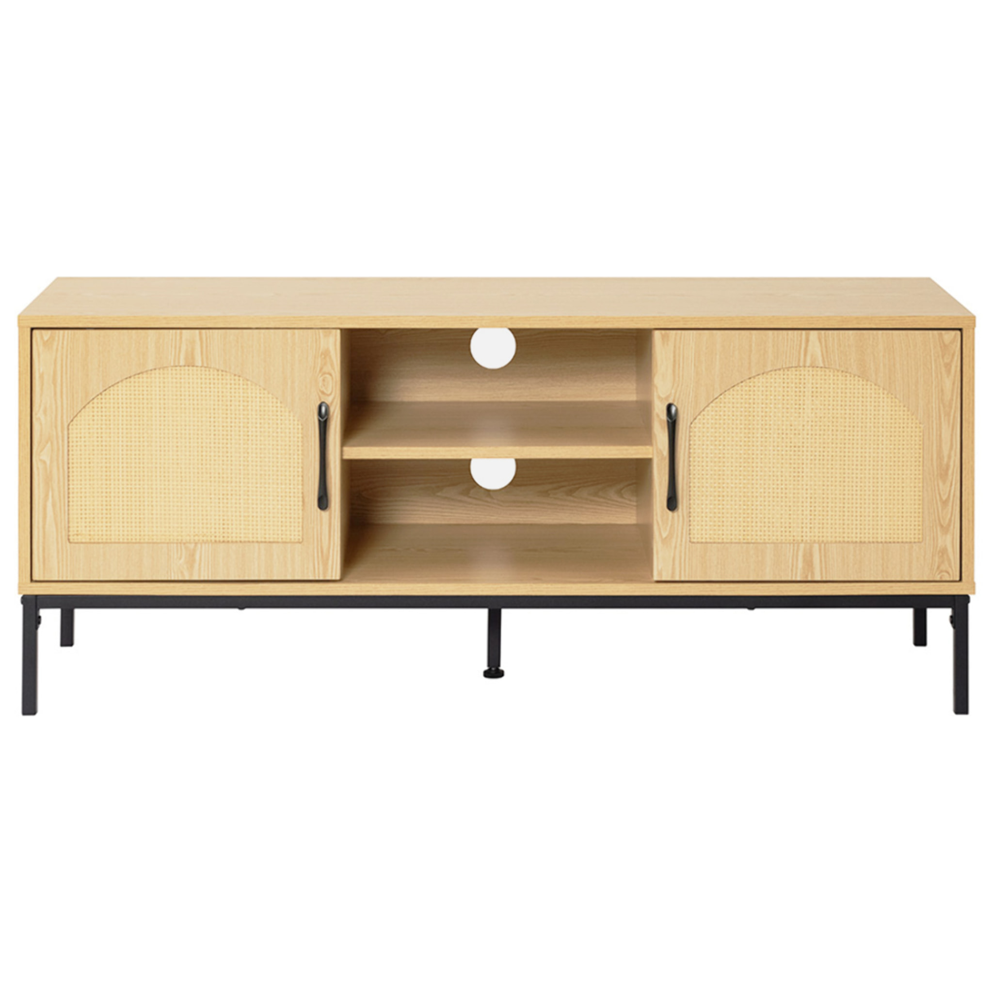 Nagato - meuble tv - cannage et effet bois - 2 portes et 2 niches - 120 cm - Bois / Noir