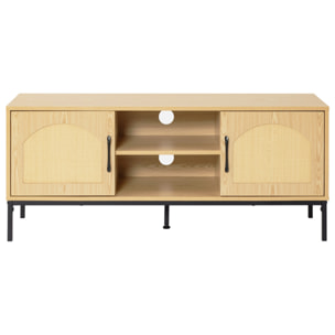 Nagato - meuble tv - cannage et effet bois - 2 portes et 2 niches - 120 cm - Bois / Noir