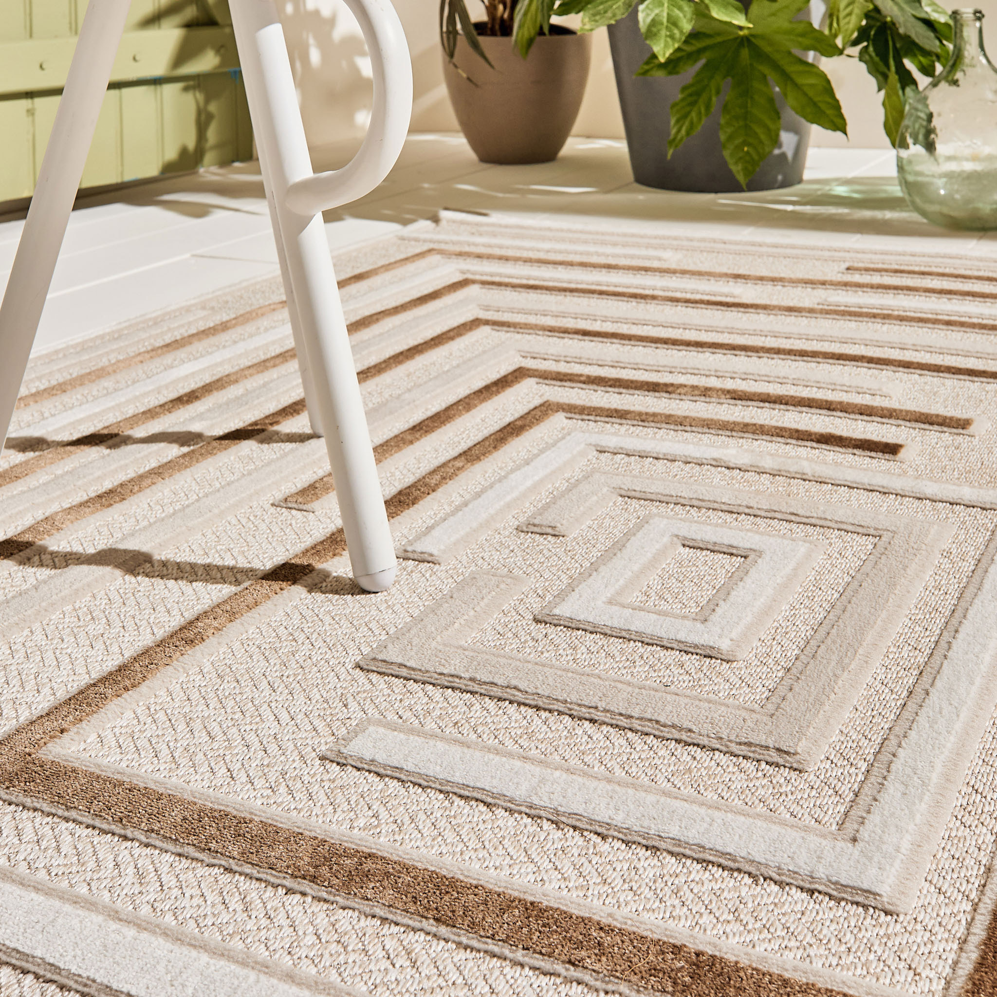 Tapis Loopin 334 beige - Motif en relief - Indoor & Outdoor