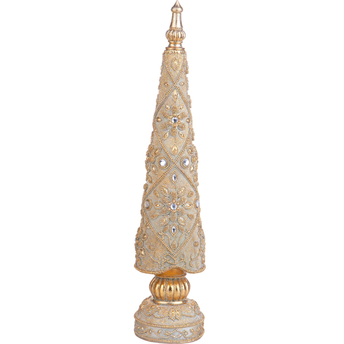 Albero Cono con Diamanti e Decori - Pezzi 1 - 10x10x46 cm - Colore: Champagne - Bianchi Dino - Articoli Natalizi