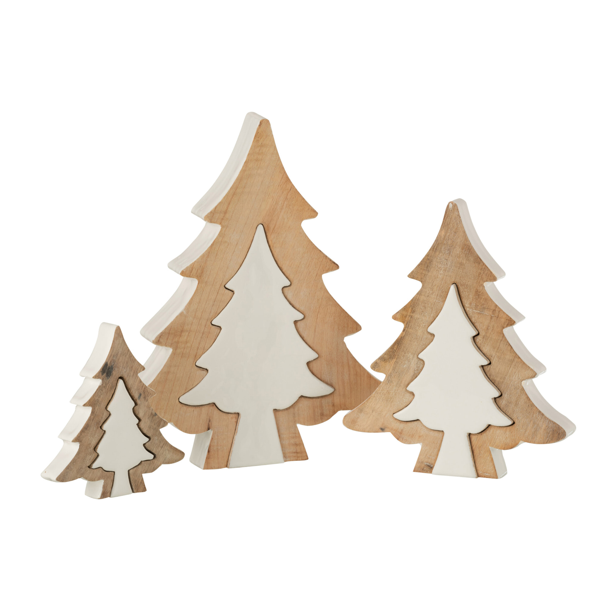 J-Line décoration Sapin de Noël Puzzle - bois - blanc - large