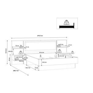 Lit 160x200 cm tête de lit et chevet décor épicéa et noir - YAL