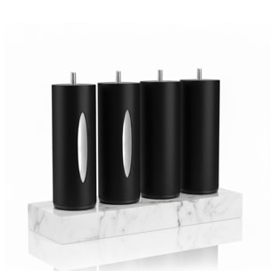 Jeu de 4 pieds de lit noirs (2 lumineux + 2 classiques) | Metal | Hauteur 16 cm