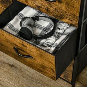 Buffet design industriel - 5 tiroirs, niche, étagère - châssis acier noir MDF aspect bois avec veinage