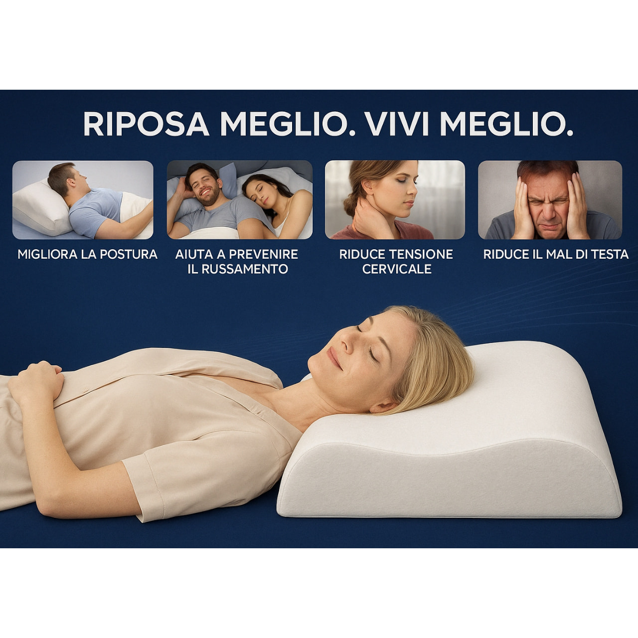 Guanciale Cervicale in Memory Foam con Federa all'Aloe Vera – Cuscino Sfoderabile Sostegno Ergonomico per Collo e Cervicale
