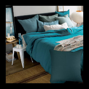 Housse de couette pur lin lavé 160 g/m² uni bleu Syracuse petrole