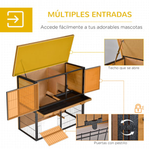 Conejera de Exterior de Madera Jaula para Mascotas Pequeñas 2 Niveles con Rampa Bandeja Extraíble Puertas con Cerraduras 89,5x45x81 cm Madera y Gris