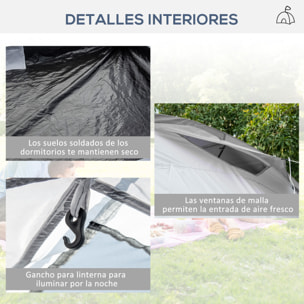 Tienda de Campaña Familiar para 4-6 Personas Tienda de Camping Plegable con 2 Ventanas y Bolsa de Transporte Impermeable Anti-UV para Senderismo 590x245x193 cm Gris
