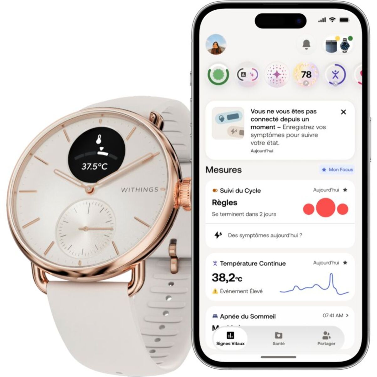 Montre santé WITHINGS ScanWatch 2 Rose Gold 38mm + bracelet milanese offert