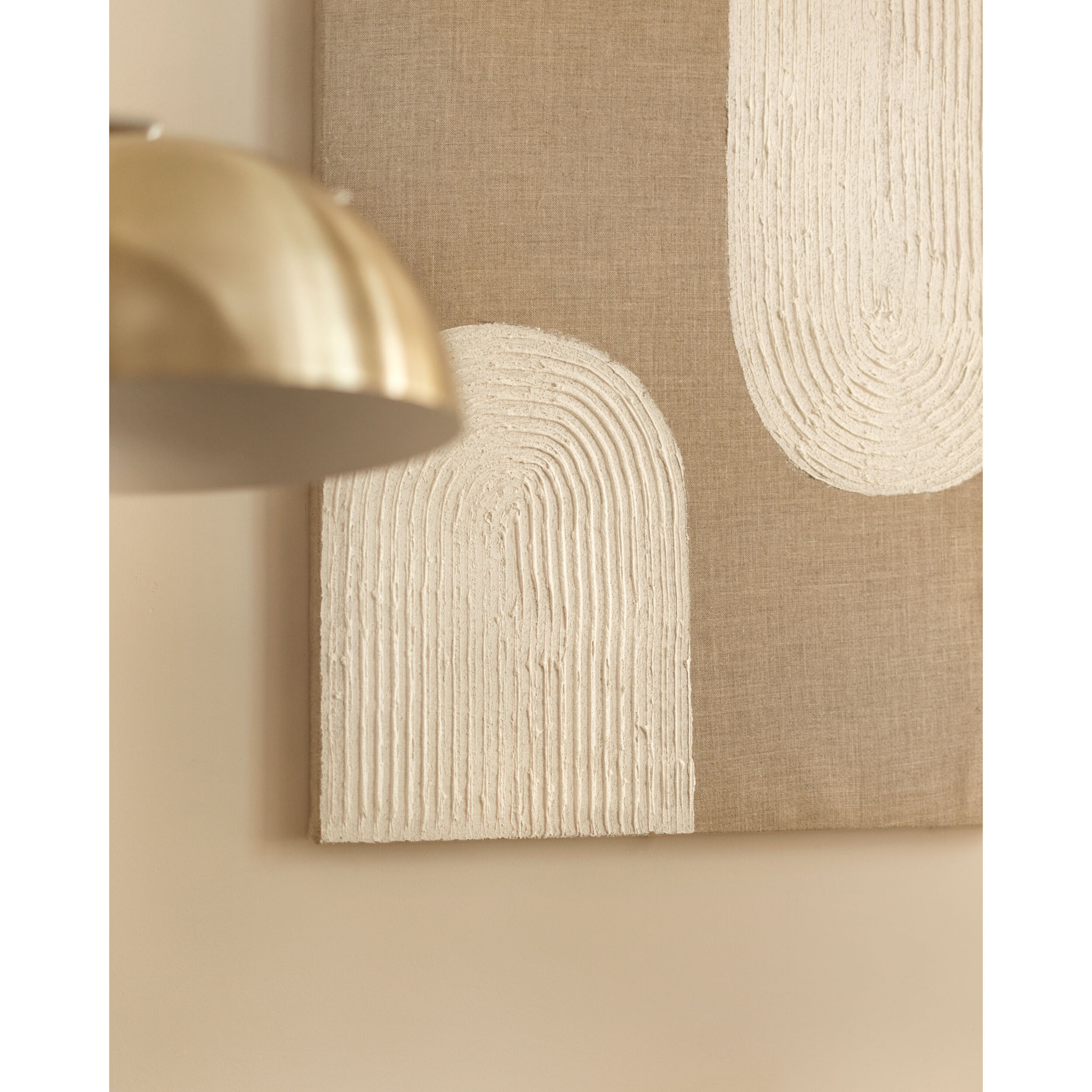 Tableau beige et blanc décoratif sur lin avec cadre en bois peint à la main à la peinture à l'huile en différentes tailles