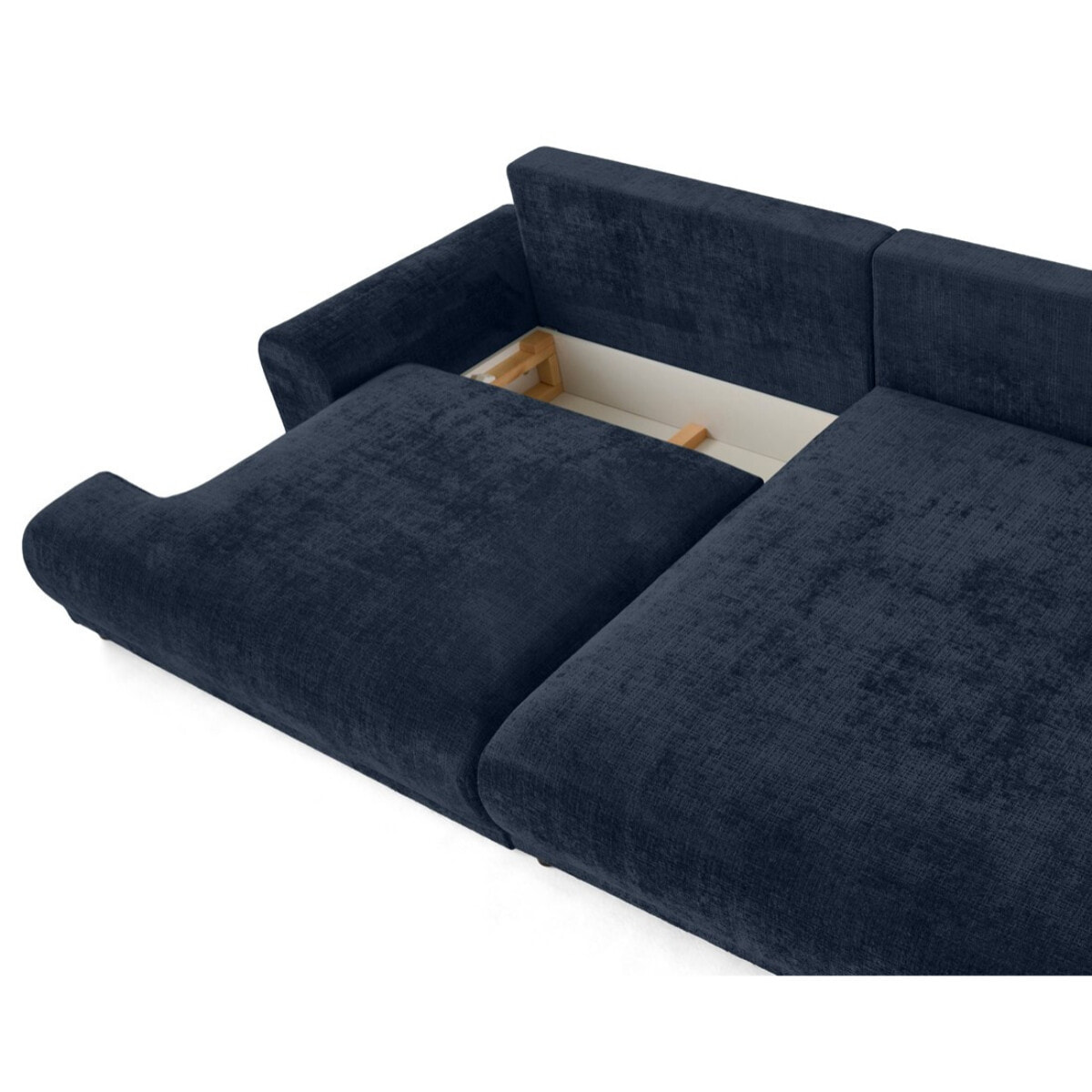 Nelly - canapé d'angle droit 4 places convertible avec coffre en velours texturé - Bleu