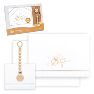 Triptico Cuna Cigueña Oso + Broche Bco/Beig