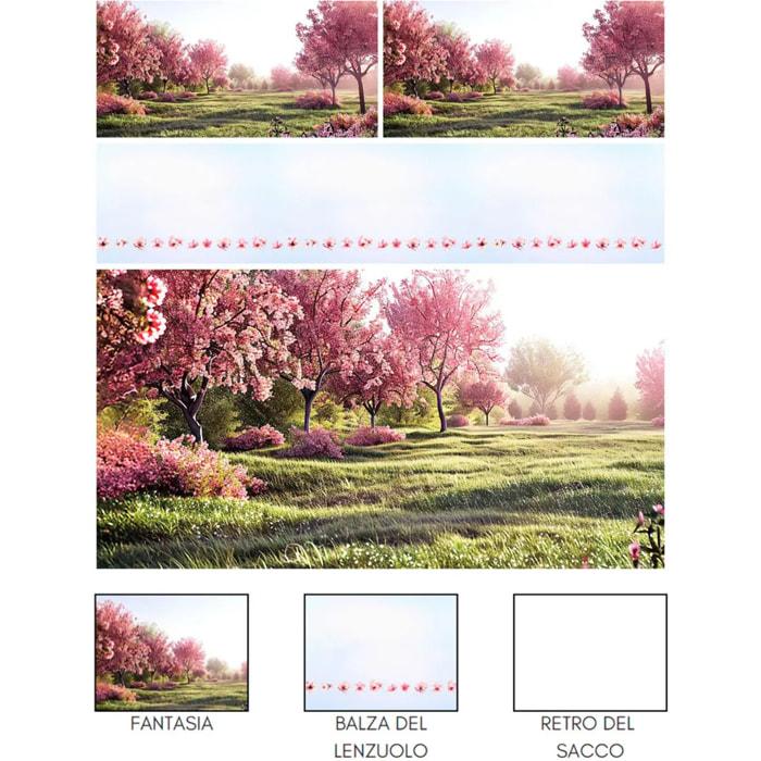 Completo Lenzuola CILIEGIO 100% Cotone e Made in Italy con stampa digitale HD