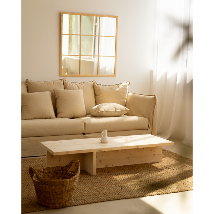 Table basse en bois massif ton naturel 124x27cm Hauteur: 27 Longueur: 123.5 Largeur: 46.6