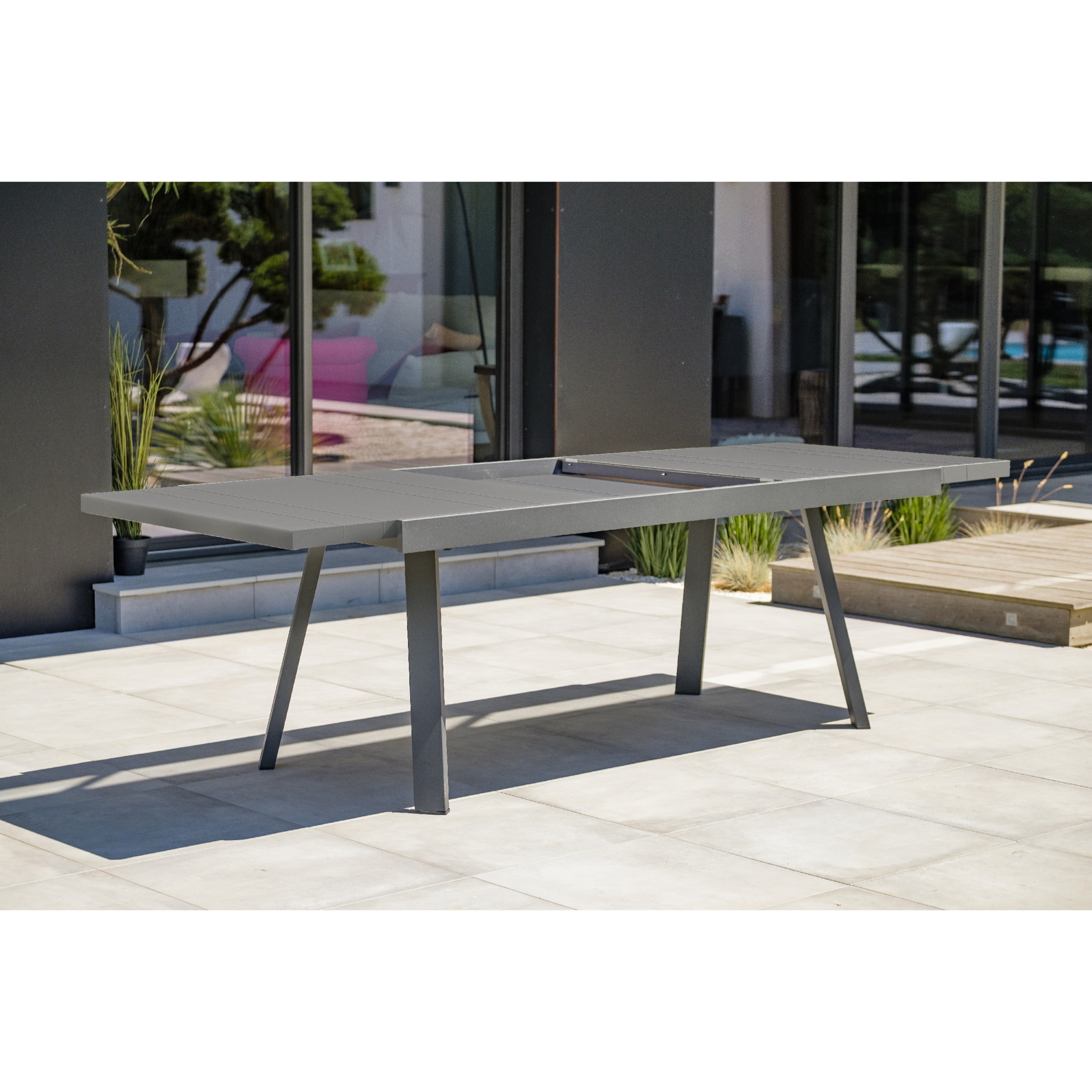 STOCKHOLM - Ensemble repas de jardin 12 places en aluminium gris anthracite