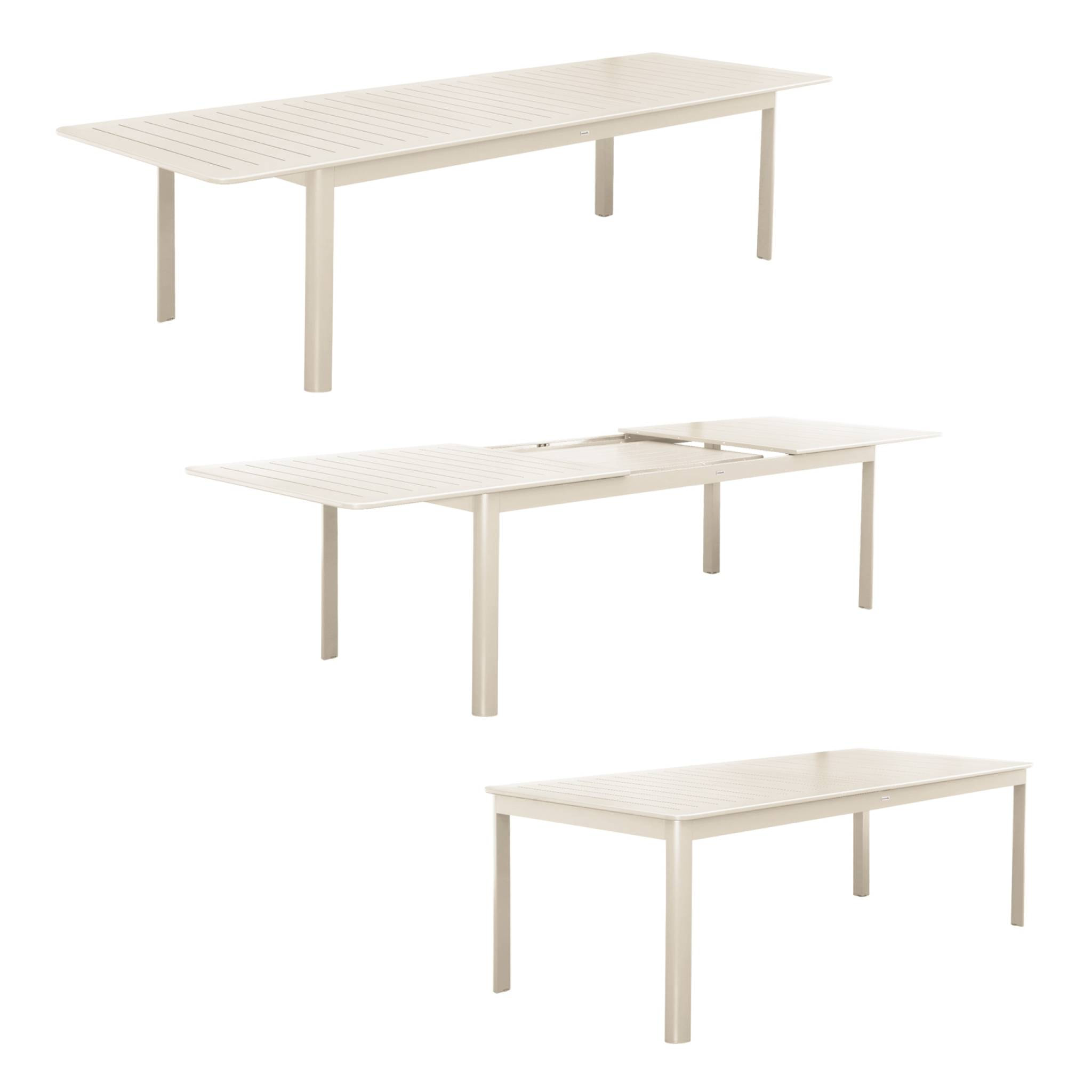 Table de jardin beige SEATTLE extensible aluminium. 10 places. 227 / 290 x 100 x 75 cm