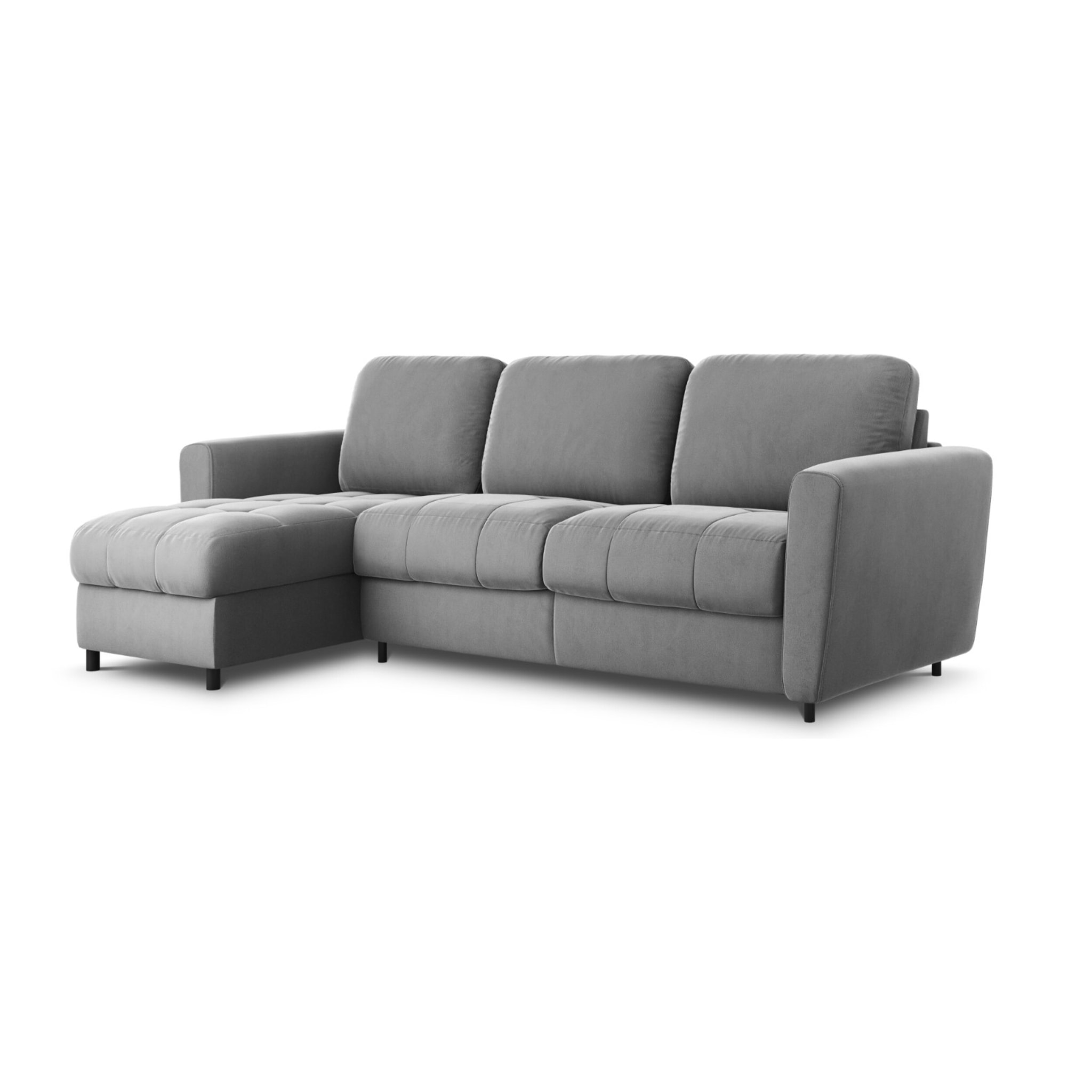 Canapé d'angle gauche convertible avec coffre de rangement "Audra" 4 places en velours gris