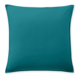 Paire de taies d'oreiller avec volant 100% percale de coton lavé bleu canard
