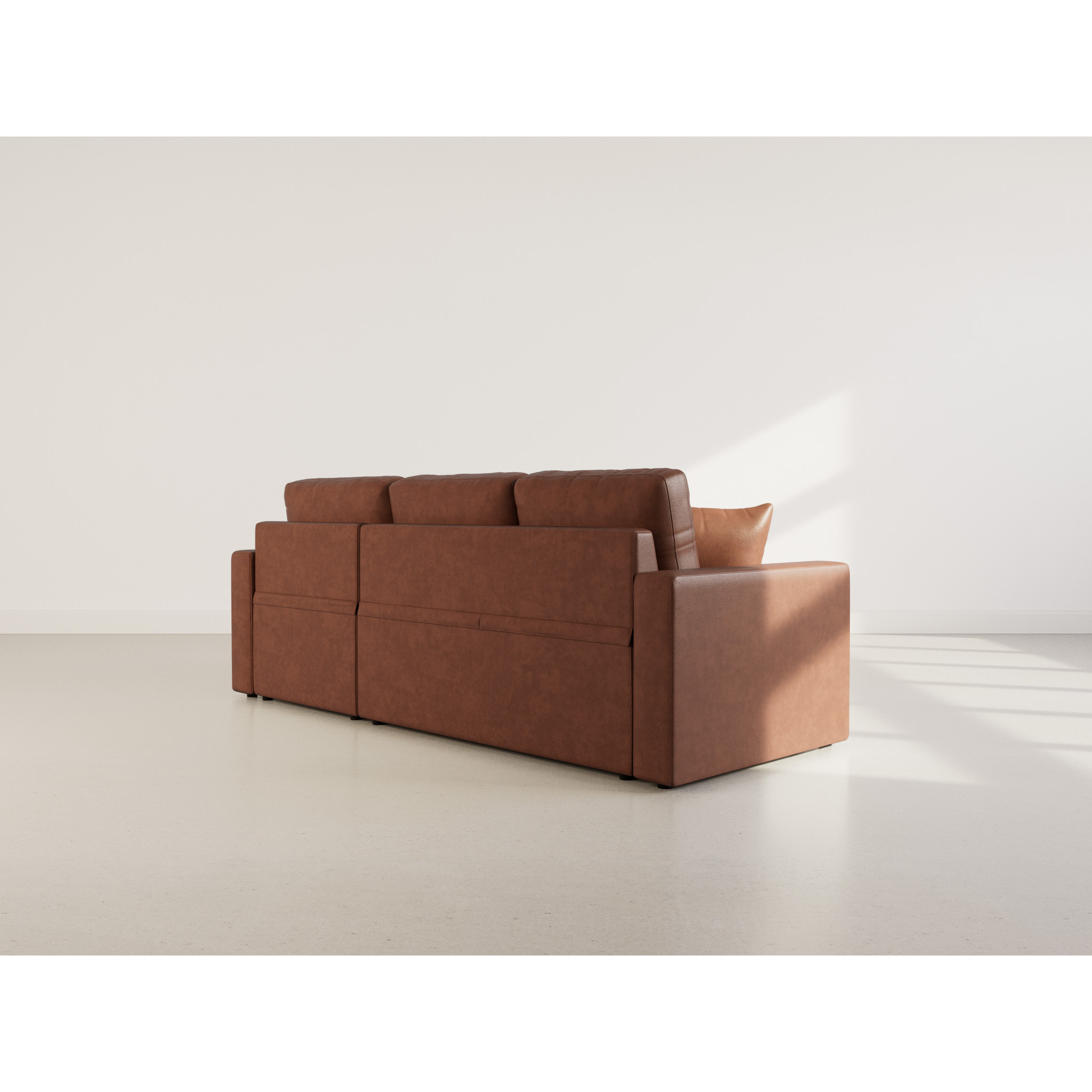 Cyrus - Canapé d'angle réversible 4 places - convertible avec coffre - en simili - Cognac