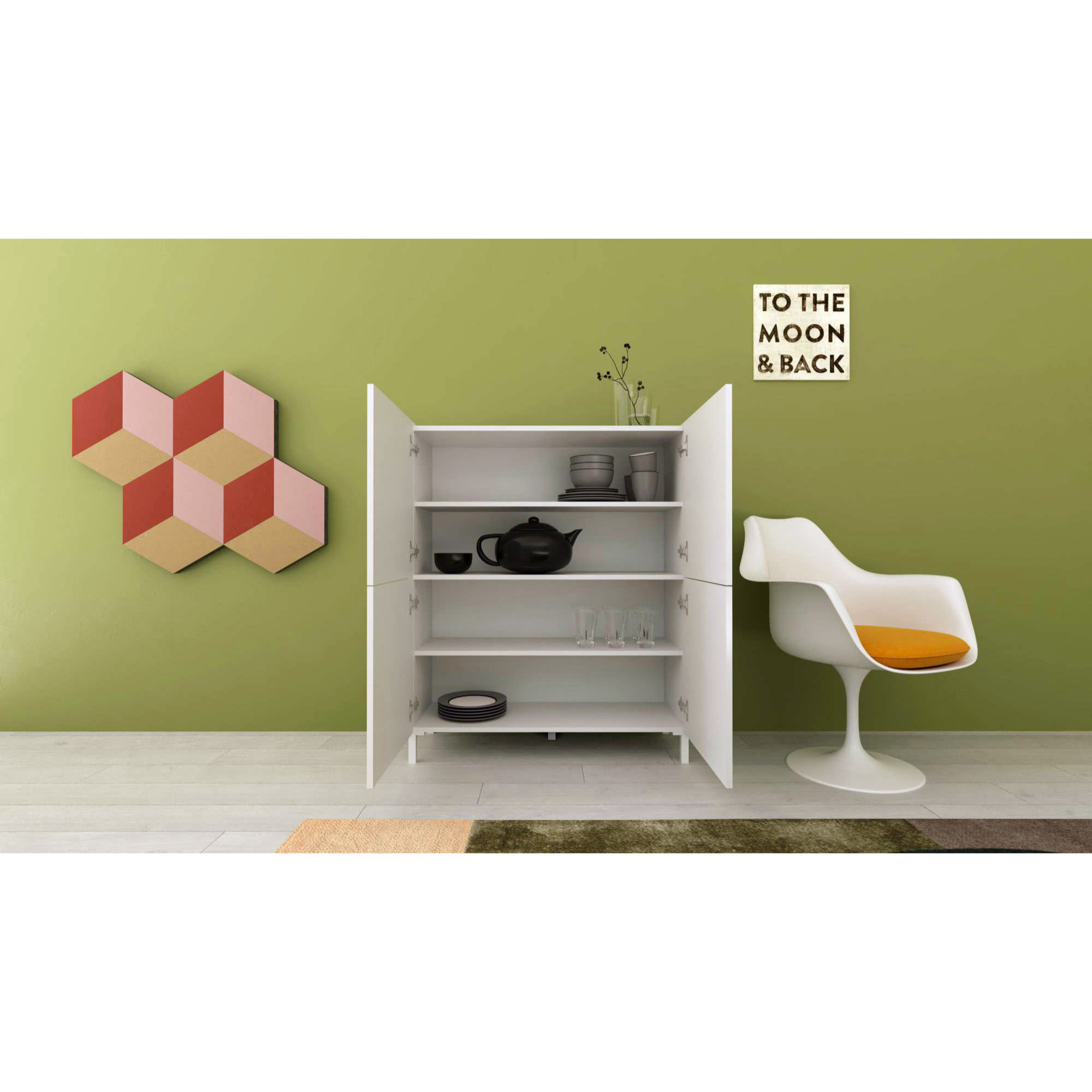 Aparador alto 4 puertas 90x35x110 Solaria blanco brillante