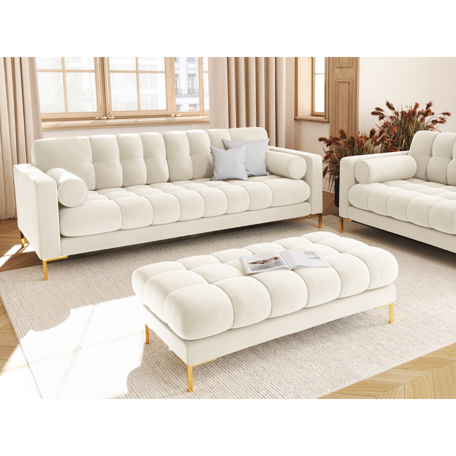 Banc "Bali" 2 places en velours beige clair