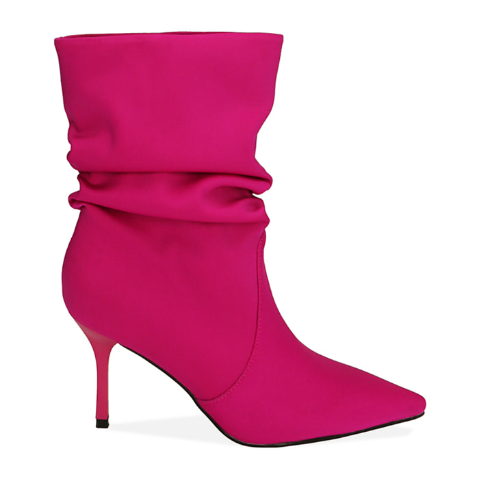 Ankle boots fucsia in tessuto, tacco 8,5 cm