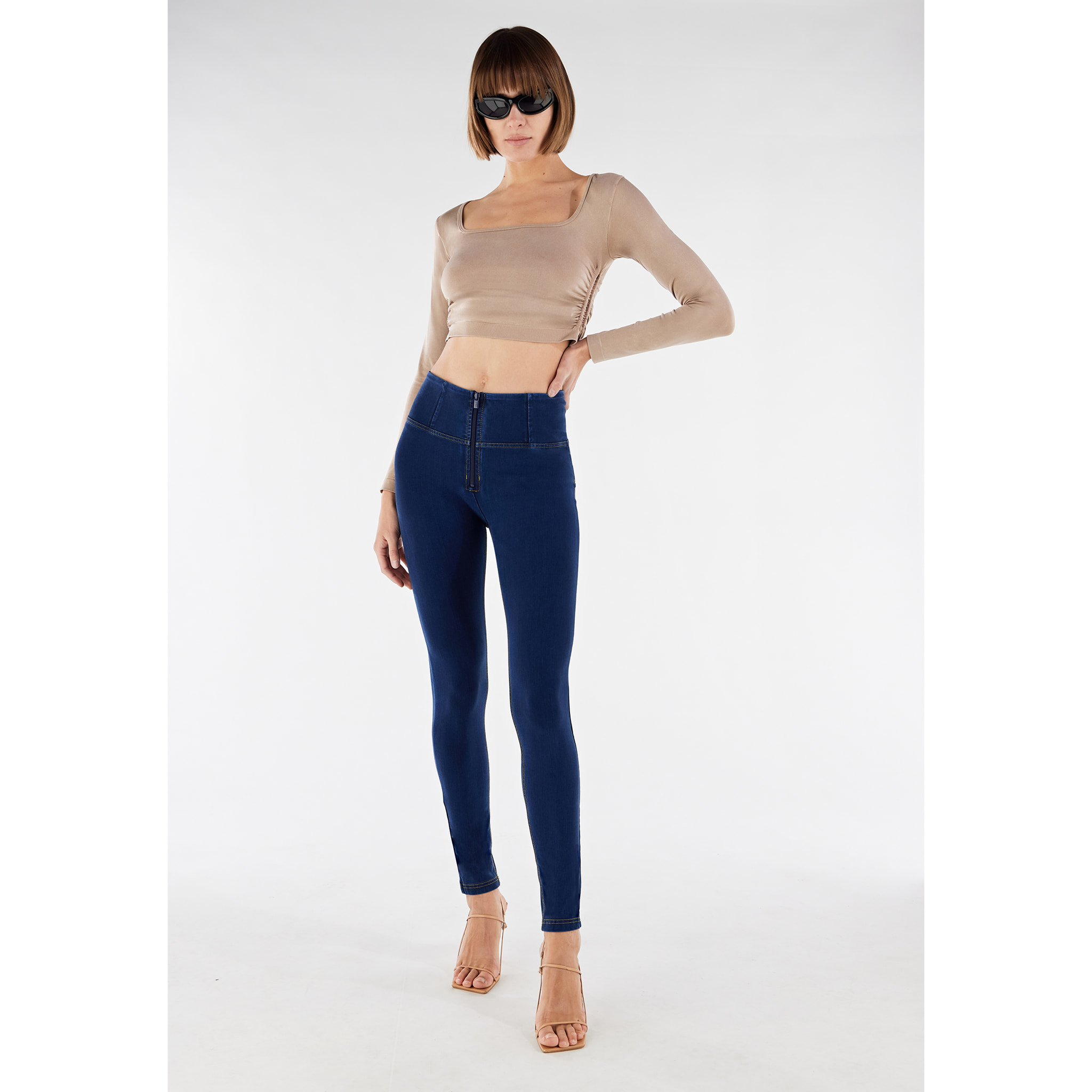 Pantaloni push up WR.UP® skinny vita alta in jersey-denim