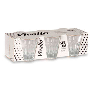 Set 6 vasos vidrio chupito bajos 40ml colección vivalto