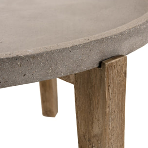 HECTOR - Table basse de jardin ronde béton 81x81 cm pieds en bois acacia