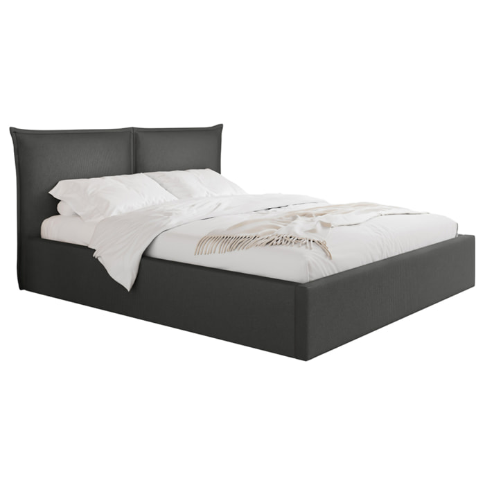 John - lit coffre - 140x200 cm - en velours - sommier inclus - Gris Anthracite