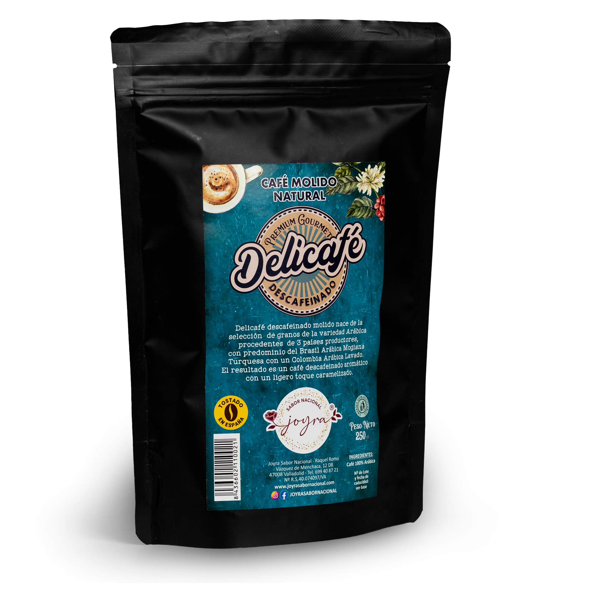 Café molido natural descafeinado, 250 gr.