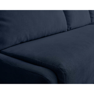 Palmira - canapé d'angle droit - 4 places - convertible couchage quotidien - matelas 14 cm - en velours côtelé - Bleu nuit