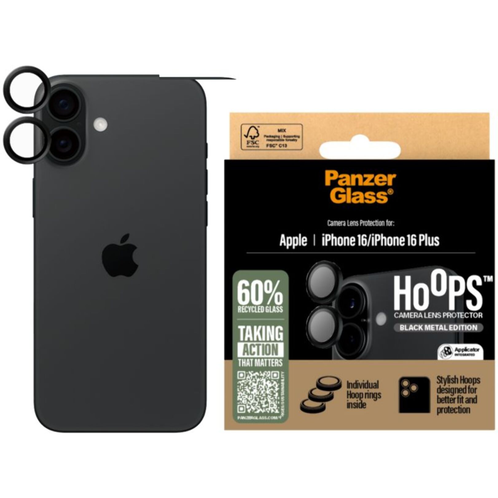 Protège objectif PANZERGLASS iPhone 16/16 Plus protège objectif Hoops