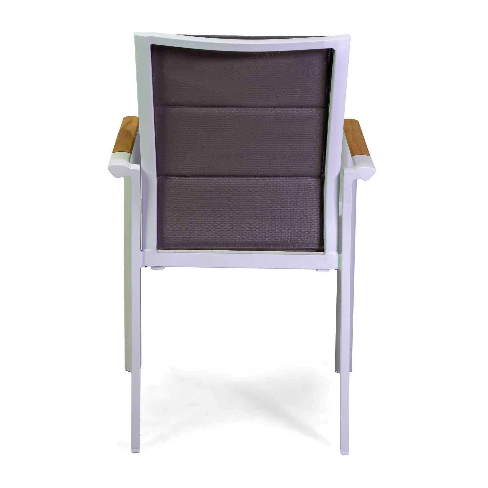 Poltrona Rachel Vacchetti in alluminio bianco con textilene e teak 56x58h45/88