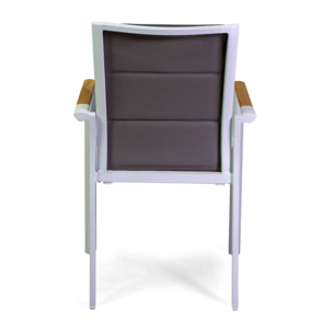 Poltrona Rachel Vacchetti in alluminio bianco con textilene e teak 56x58h45/88