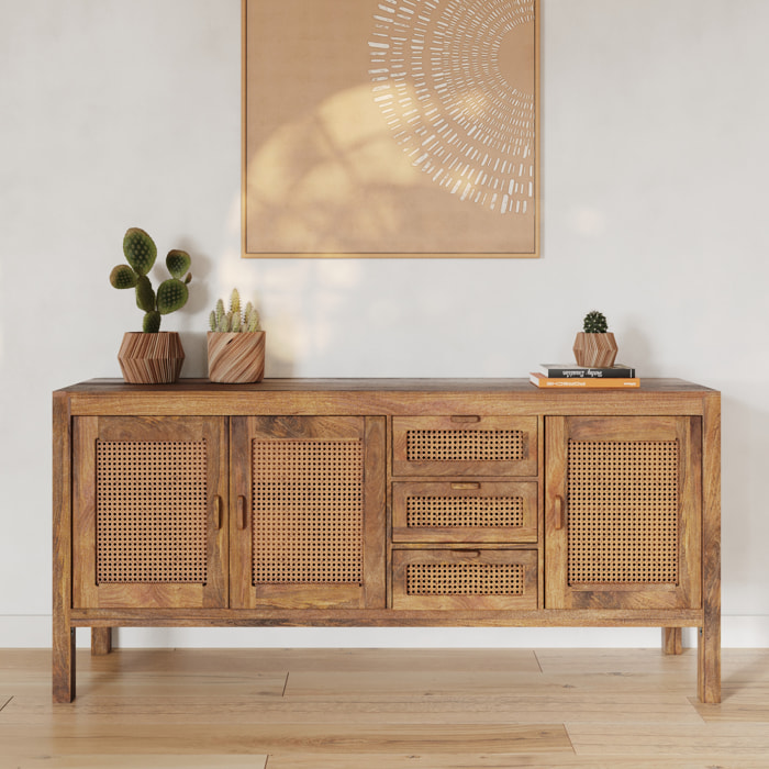 Buffet 3 portes et 3 tiroirs en cannage - Tiki