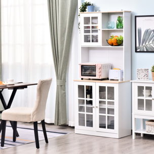 Armoire de cuisine multi-rangements 3 portes vitrine verre avec étagère 2 niches grand plateau MDF blanc chêne