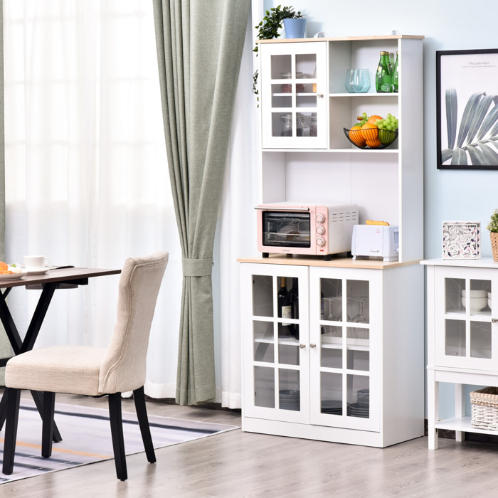 Armoire de cuisine multi-rangements 3 portes vitrine verre avec étagère 2 niches grand plateau MDF blanc chêne