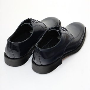 Derby stringate in pelle verniciata con fondo cuoio antiscivolo Blu