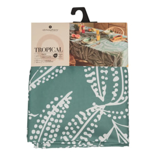 Nappe Tropical 240x140cm vert olive imprimé feuilles
